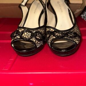 Anne Klein Black Lace Peep Toe Heels